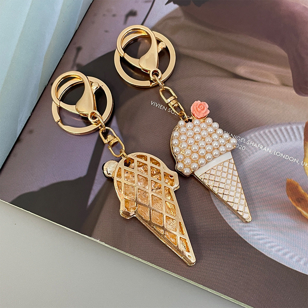 Wholesale Pearl Ice Cream Car Diamond Keychain